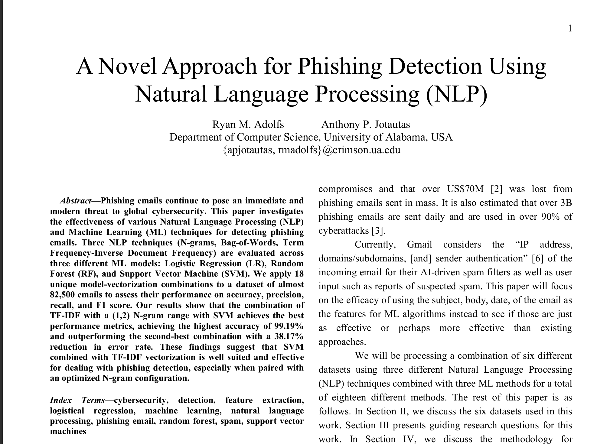 Thumbnail for the Phishing Detection paper